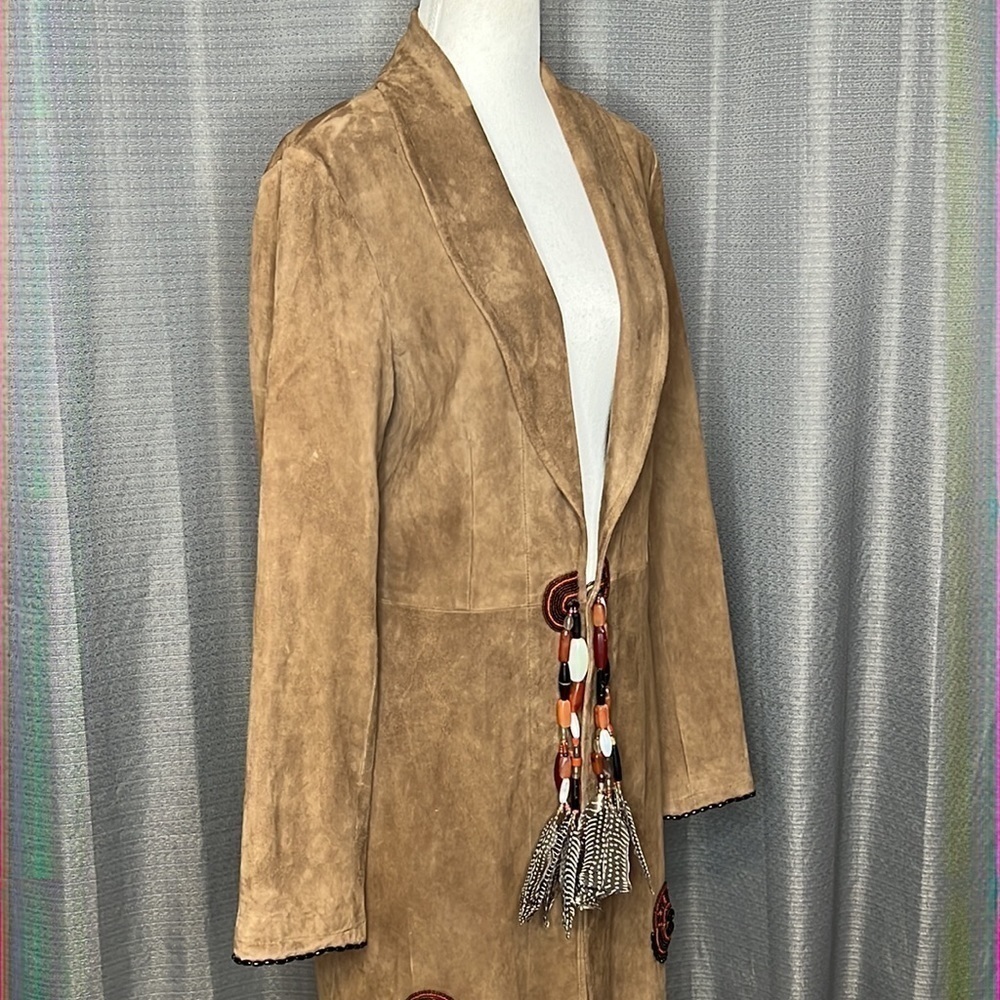 **SOLD** ANNA TRZEBINSKI NTITO COAT TAN SUEDE DUSTER - Picture 7 of 14